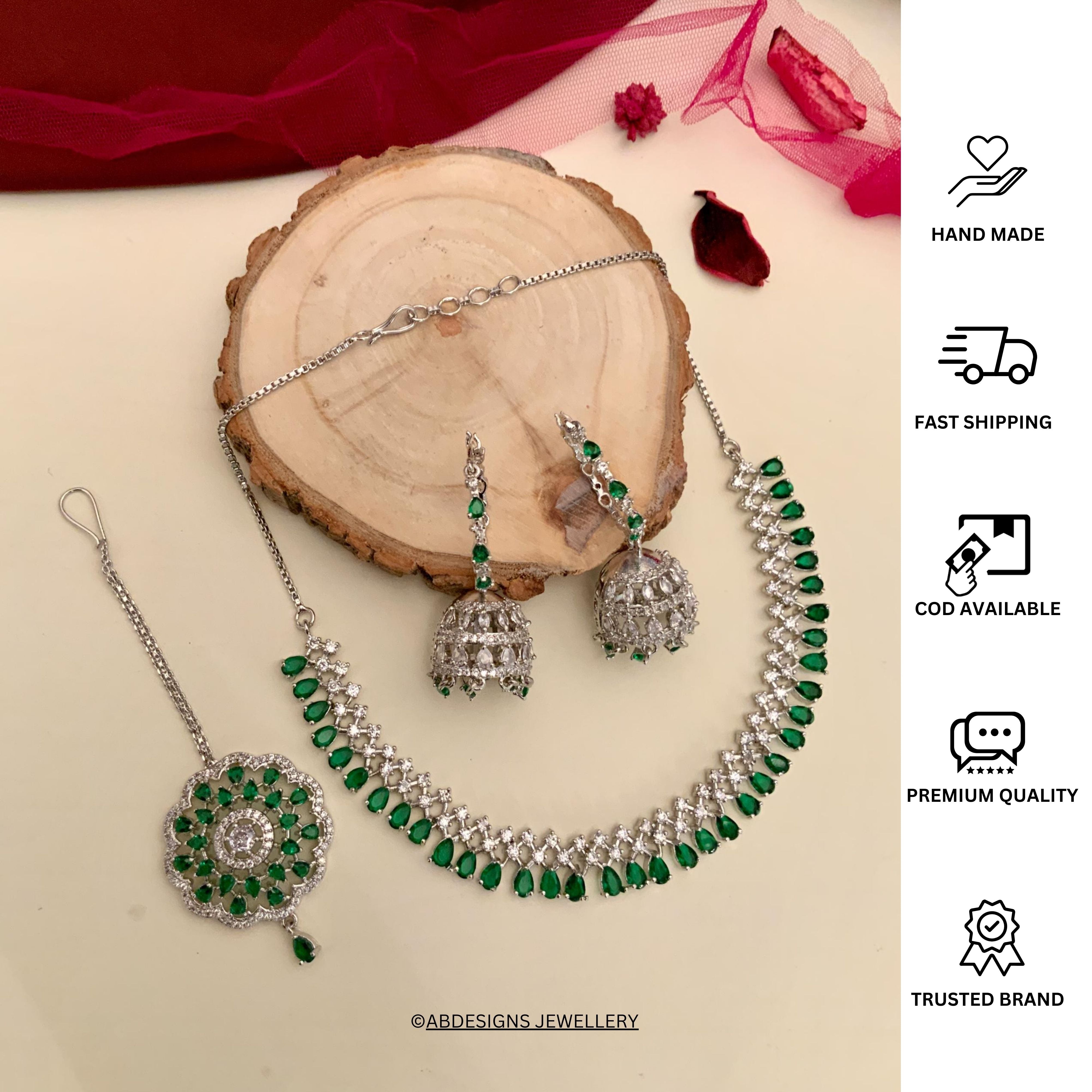 High-Quality Silver Plated American Diamond  Necklace Combo