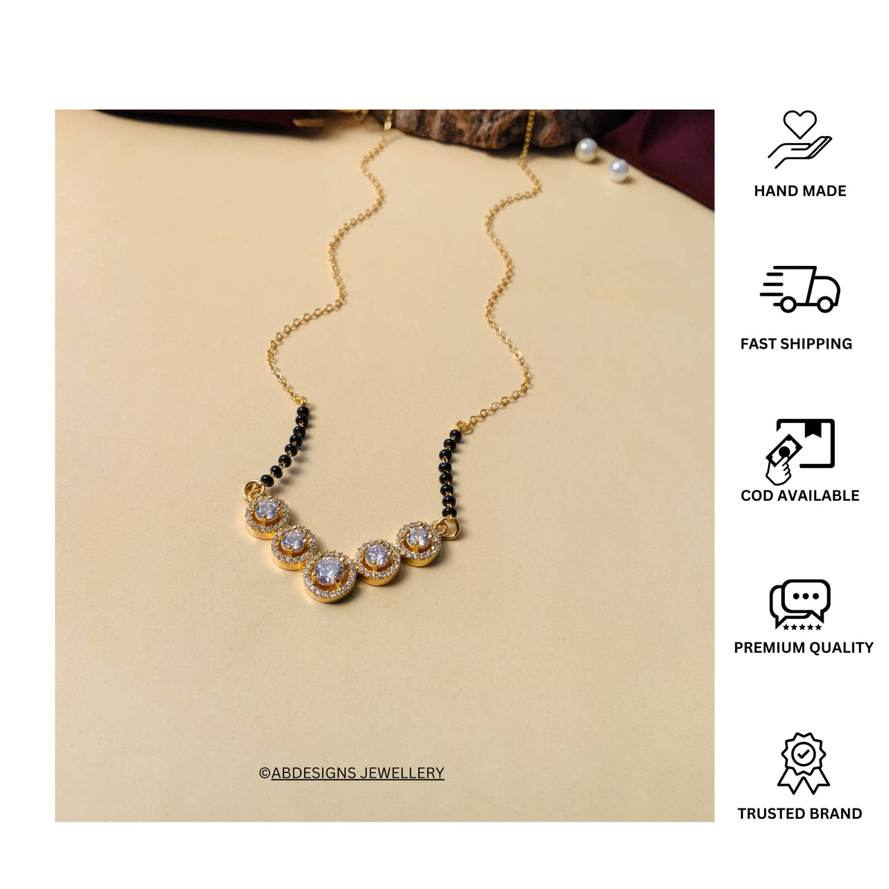 Artistic Gold Plated MoonShine American Diamond Mangalsutra - Abdesignsjewellery