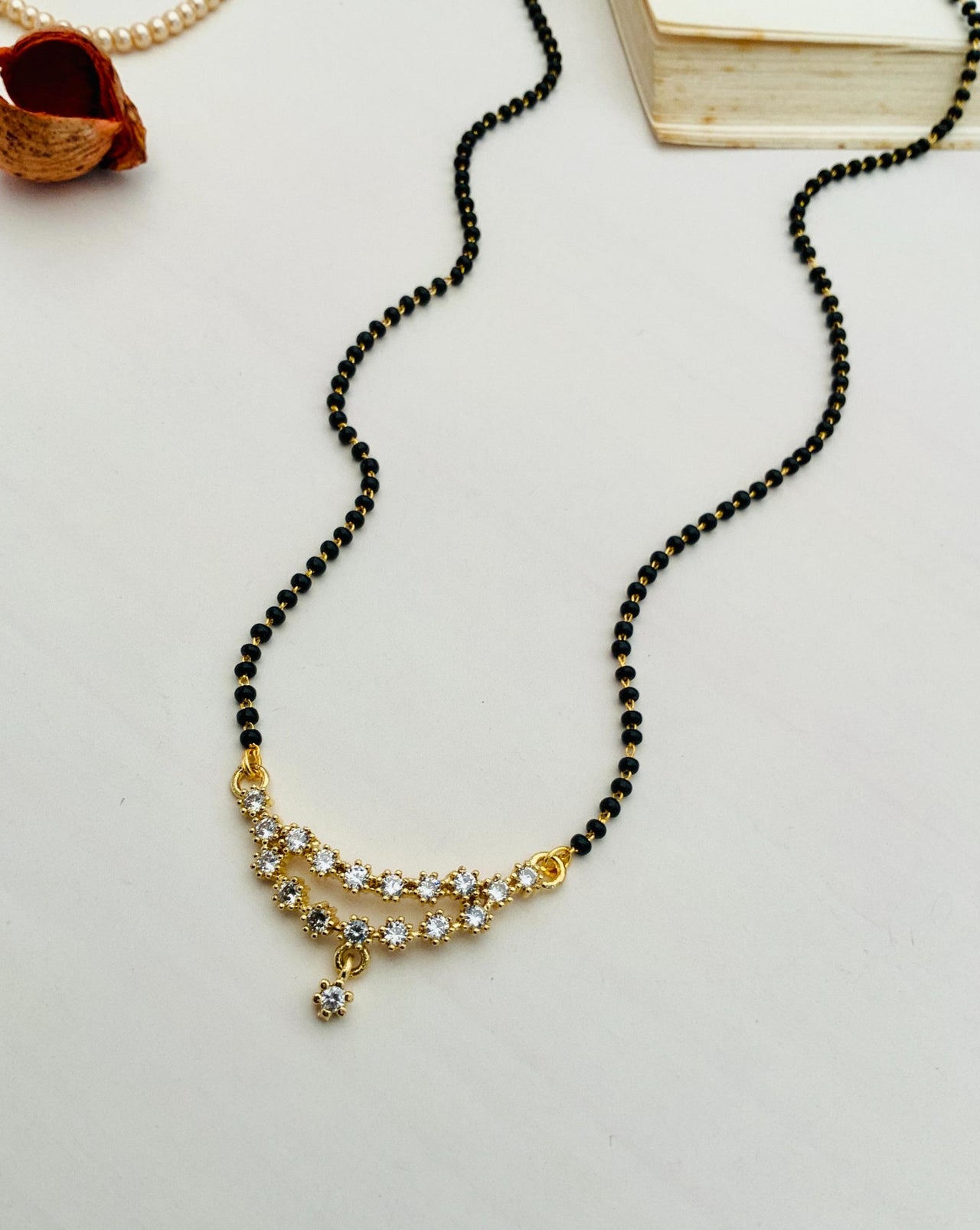 Elegant Gold Plated American Diamond Flower Mangalsutra - Abdesignsjewellery