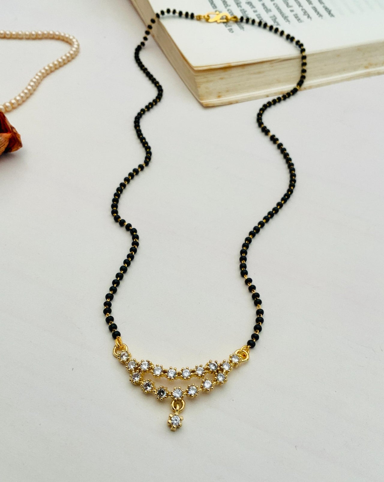 Elegant Gold Plated American Diamond Flower Mangalsutra - Abdesignsjewellery