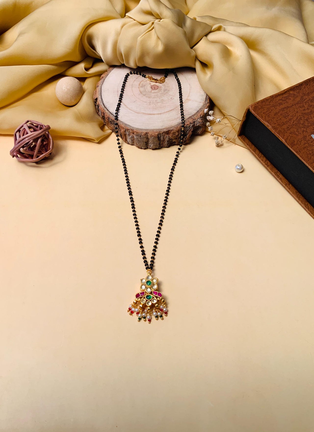 Fascinating Gold Plated Pachi Kundan Pearl Drop Mangalsutra - Abdesignsjewellery