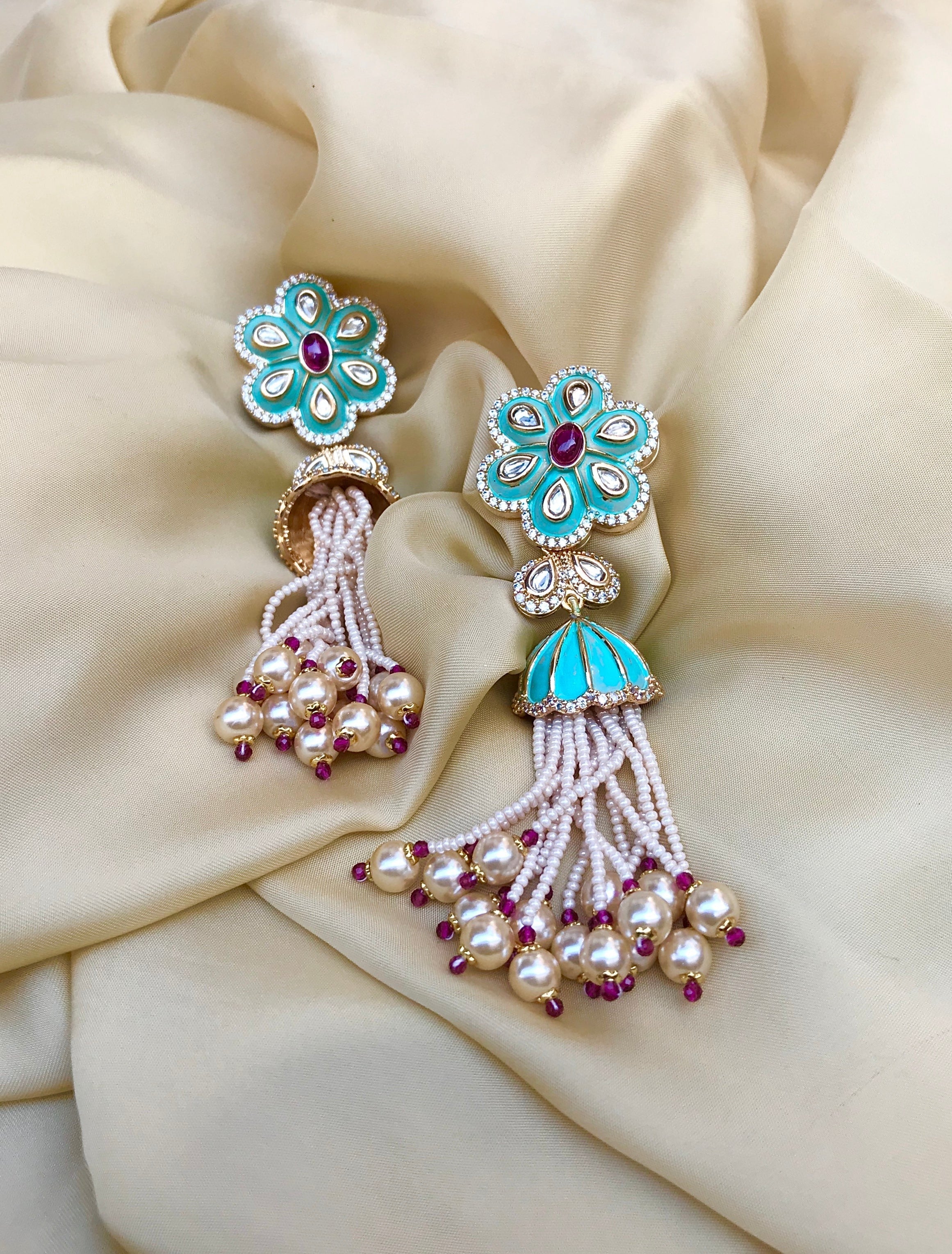 Meenakari Hanging Pearl Drop Earrings