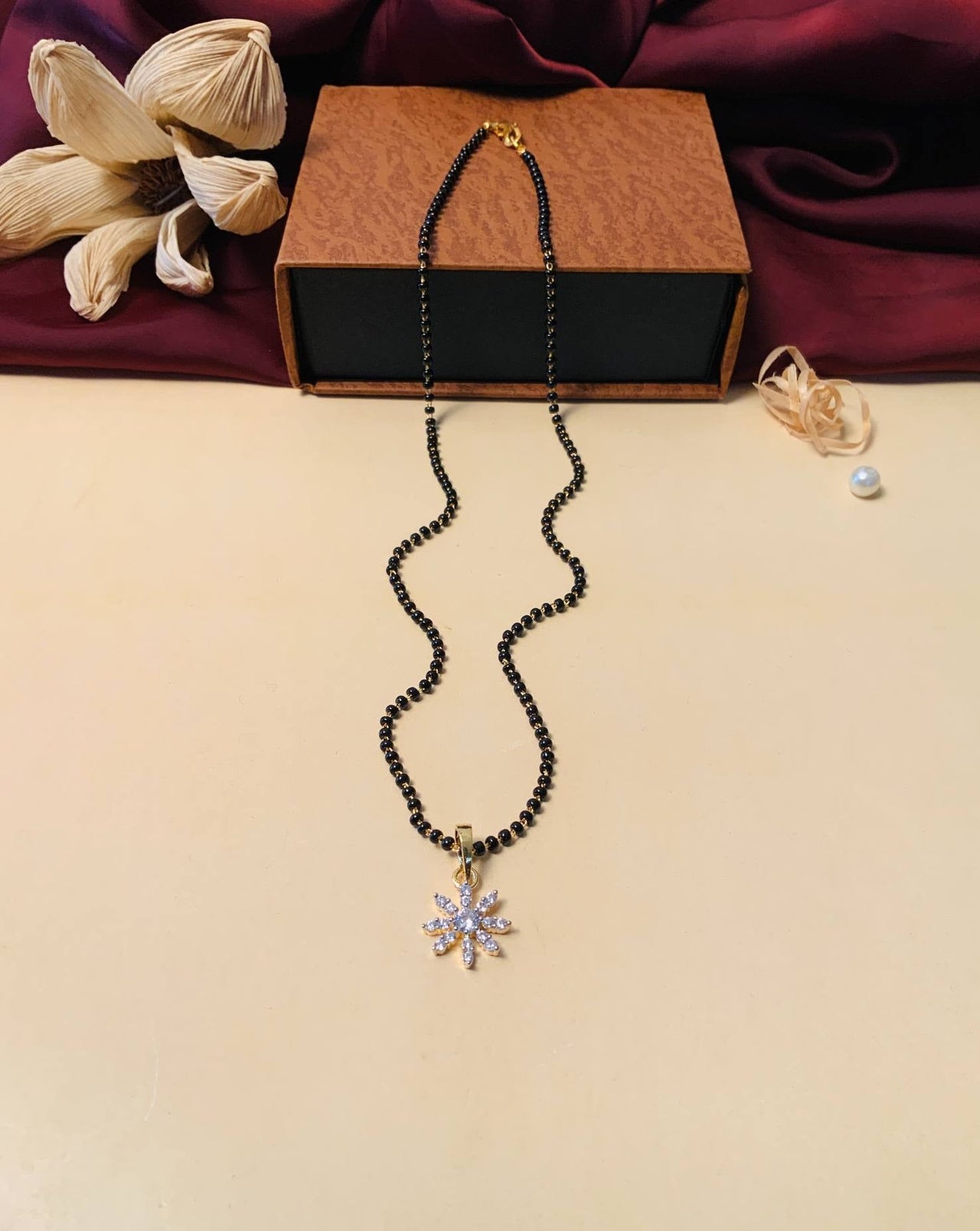 Contemporary Floral Gold Plated Mangalsutra - Abdesignsjewellery