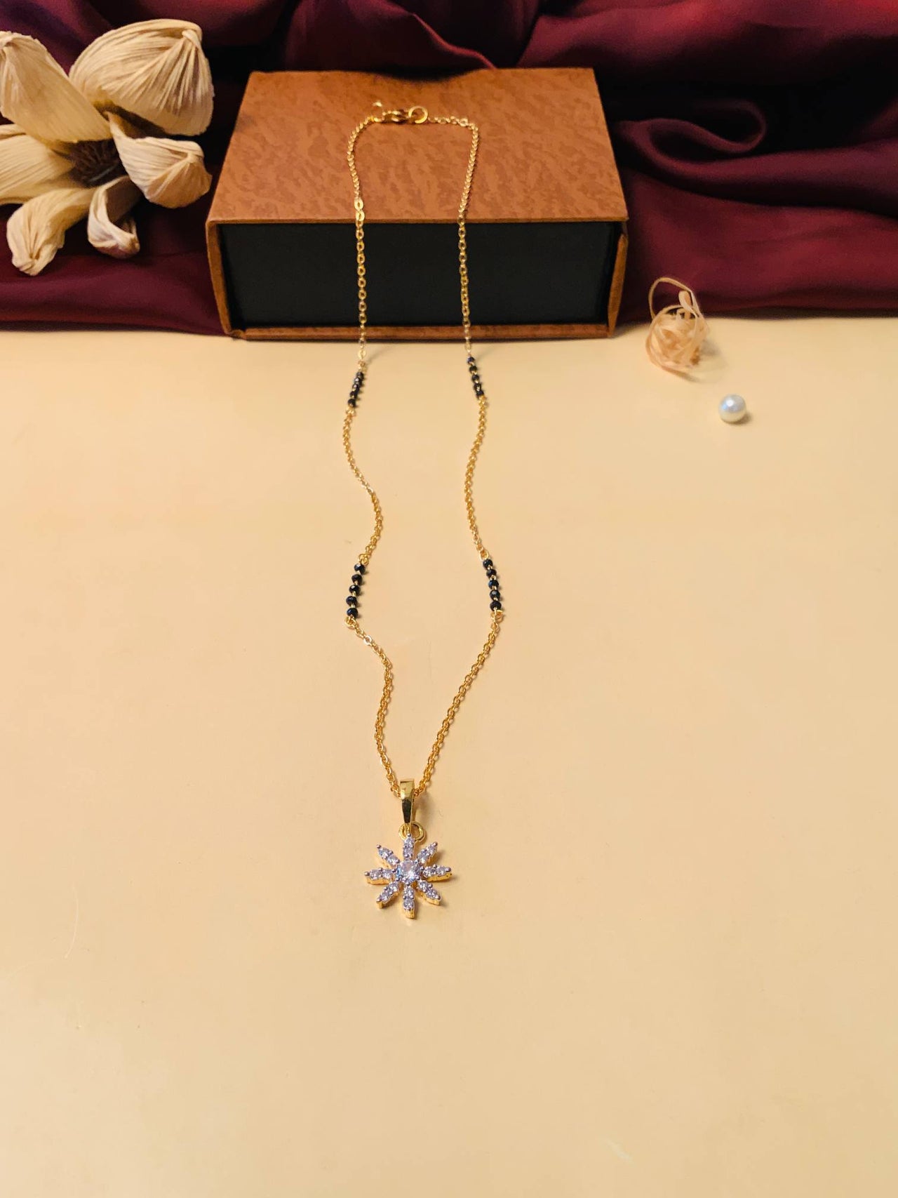 Contemporary Floral Gold Plated Mangalsutra - Abdesignsjewellery