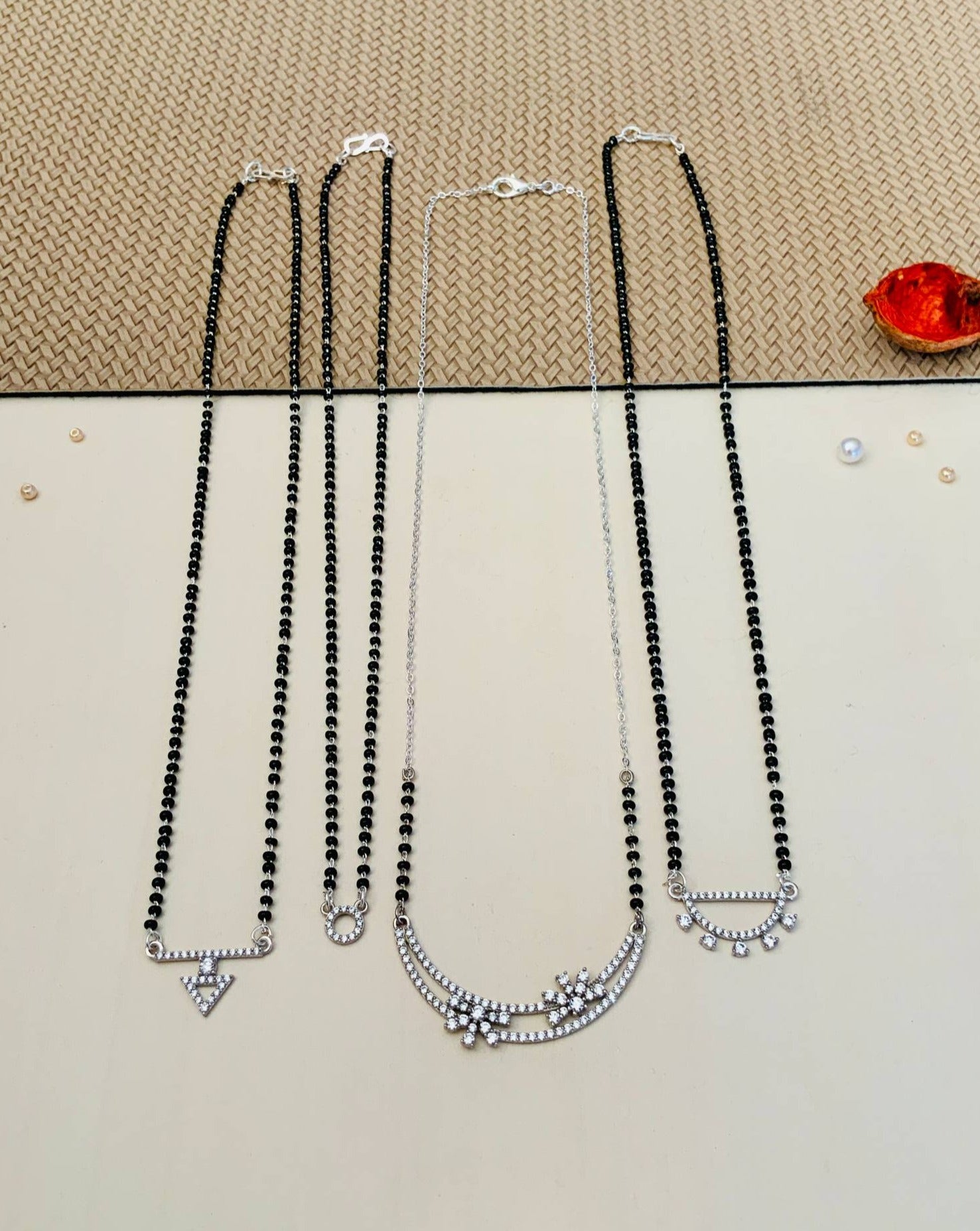 Set of 4 Elegant High Quality Silver Plated American Diamond Mangalsutra Combo