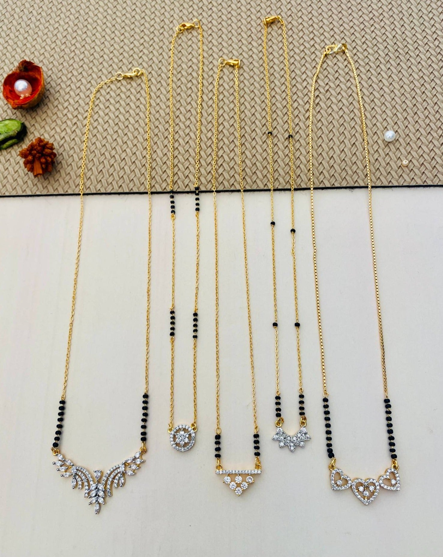 Set of 5 Magnificent Gold Plated American Diamond Mangalsutra Combo