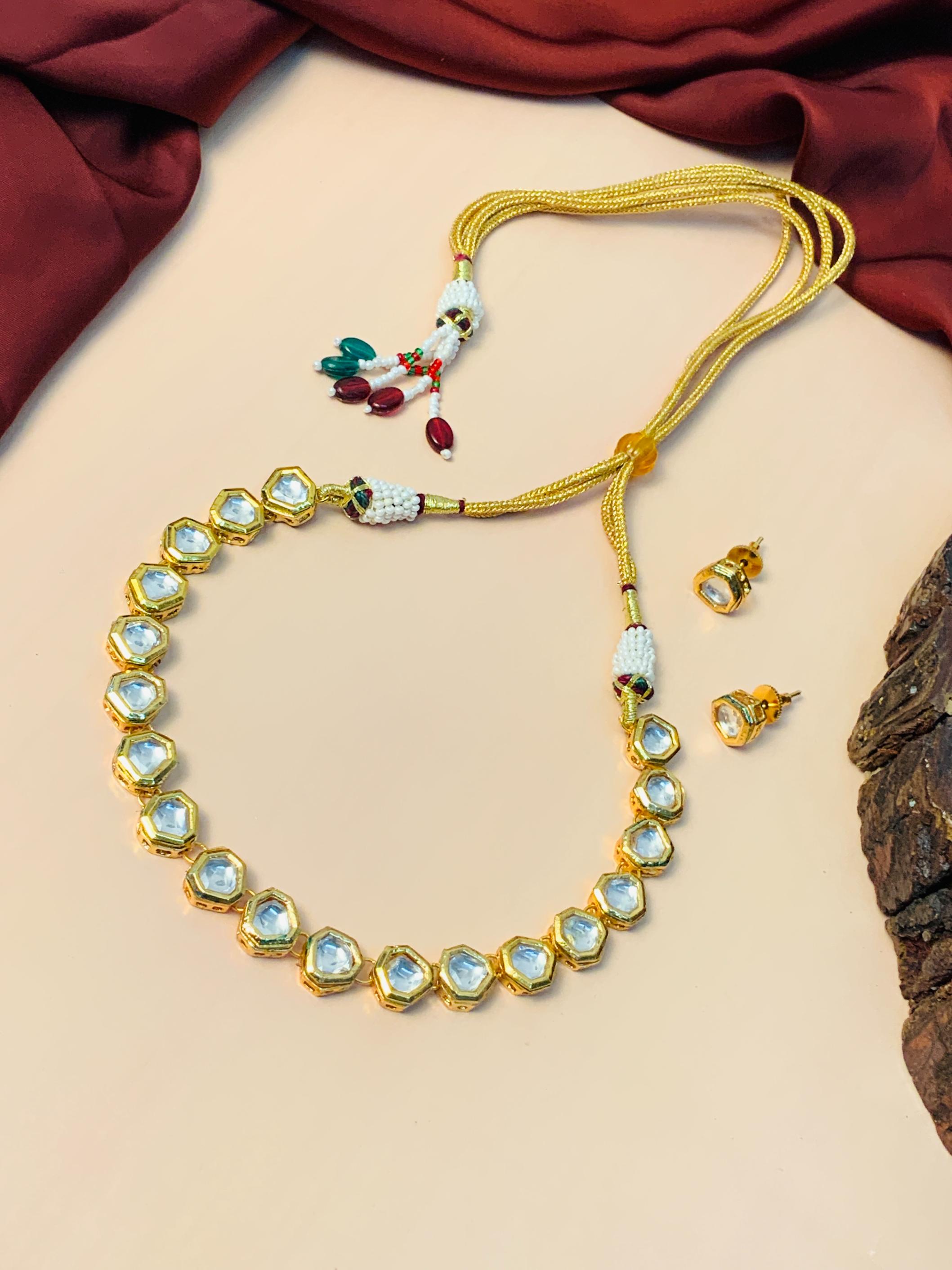 Mesmerising Hexagon Polki Chocker Necklace