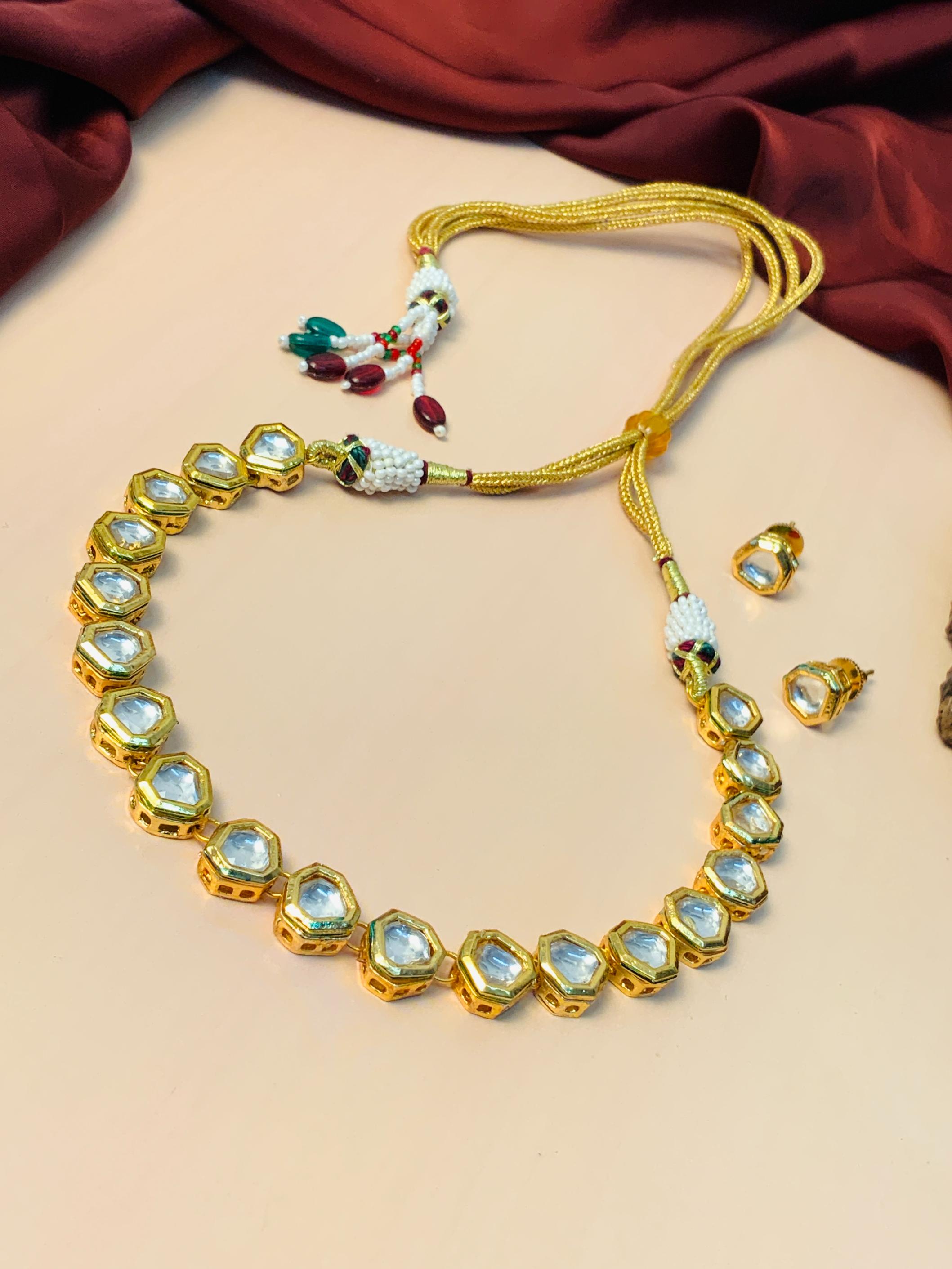 Mesmerising Hexagon Polki Chocker Necklace