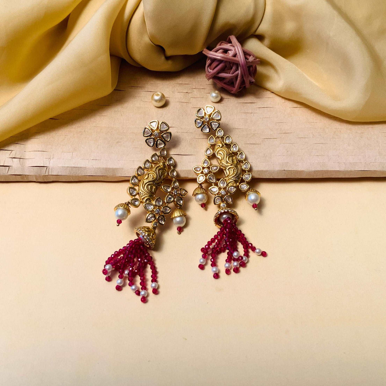 Adorable Gold Plated Kundan Pearl Studded Earrings - Abdesignsjewellery
