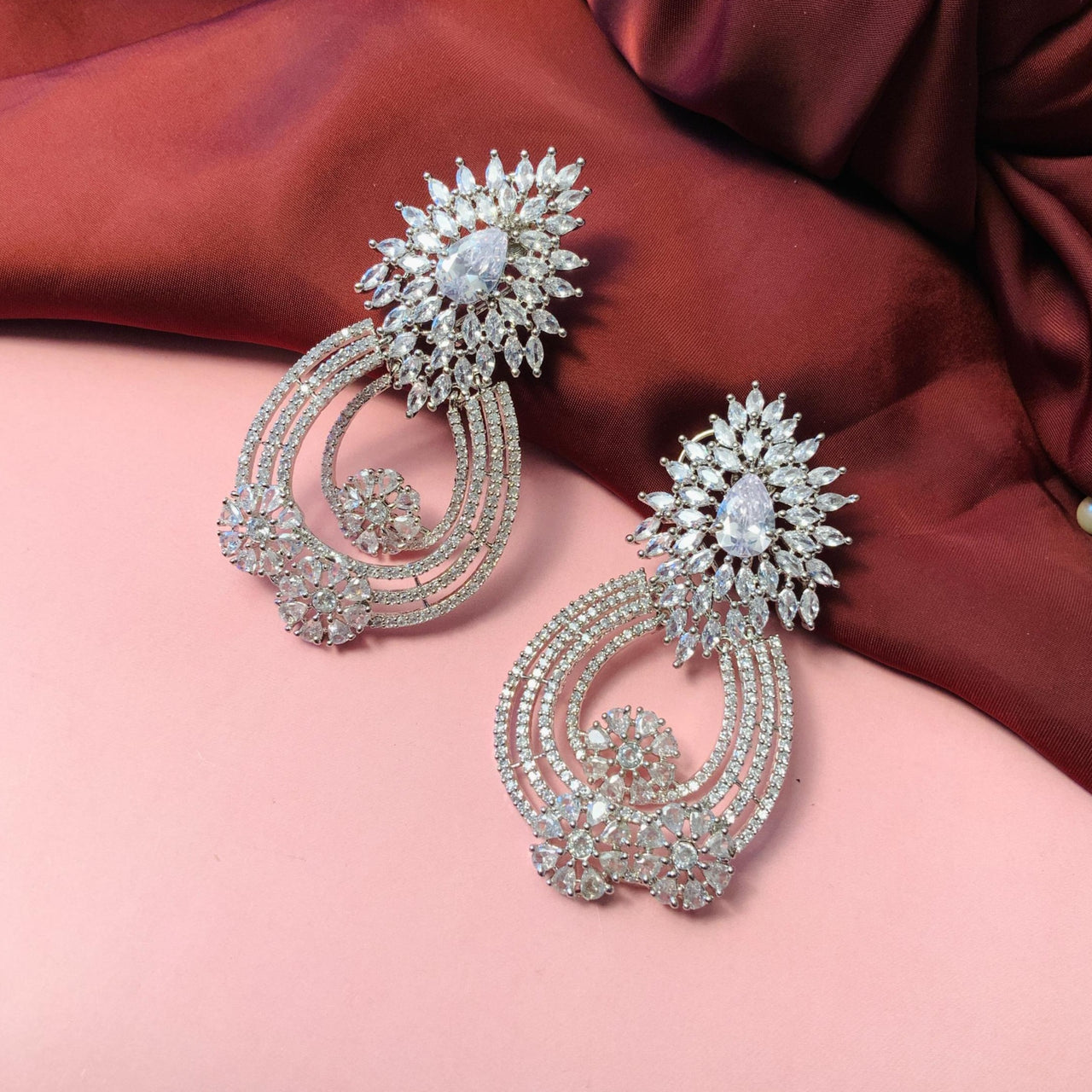 Pleasing Party Wear Silver Plated American Diamond Dangler Earrings