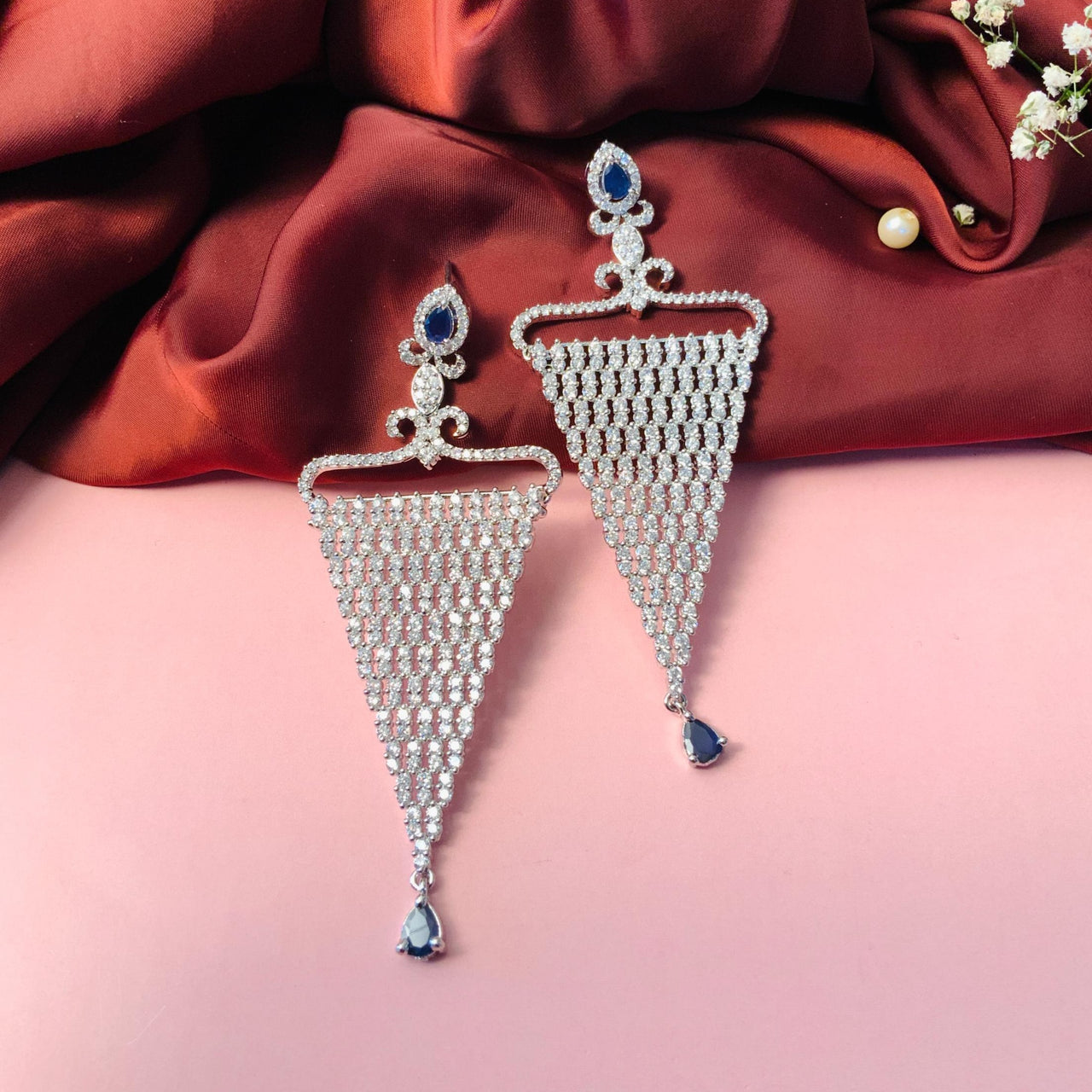 Elegant CZ Shimmering Silver Plated Drop Earrings - Abdesignsjewellery
