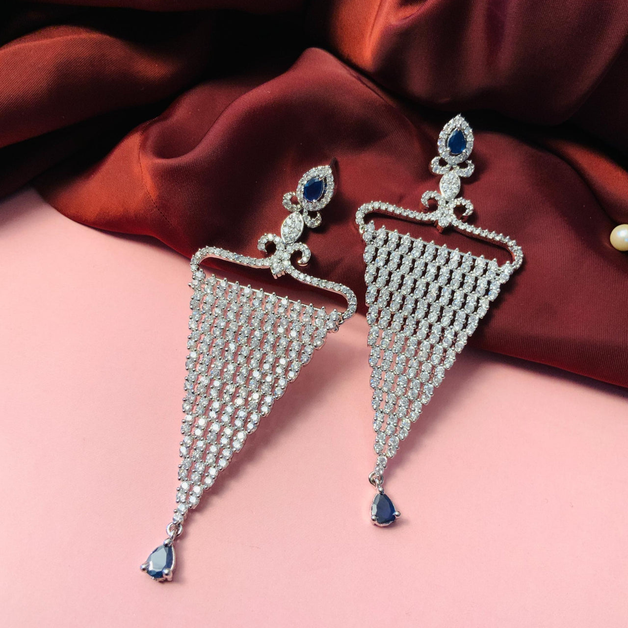 Elegant CZ Shimmering Silver Plated Drop Earrings - Abdesignsjewellery