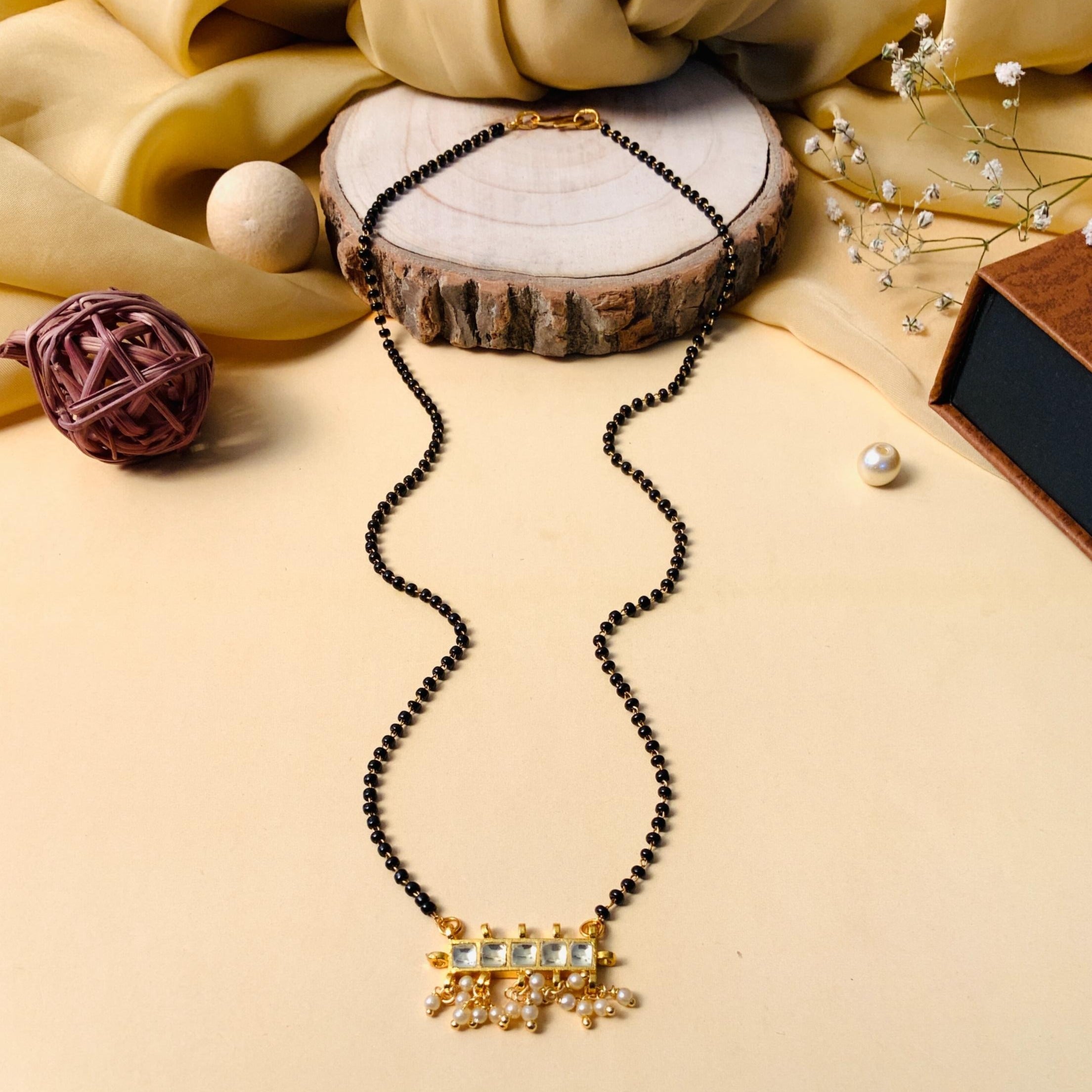 Pleasing Gold Plated Pachi Kundan Pearl Drops Mangalsutra