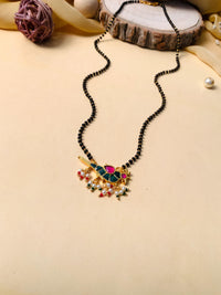 Thumbnail for Ethnic Gold Plated Parrot Pachi Kundan Polki Pearl Drop Mangalsutra - Abdesignsjewellery