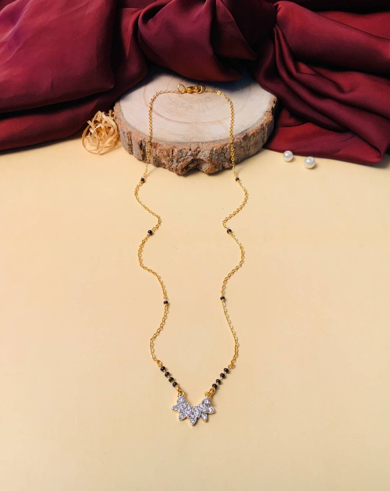 Minimal Gold Plated Mini Flower American Diamond Mangalsutra - Abdesignsjewellery