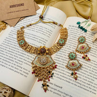Thumbnail for Classic Antique Golden Plated Matt Finish Necklace Set - Abdesignsjewellery