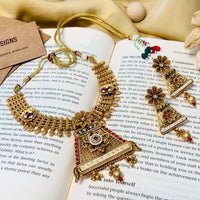 Thumbnail for Luxurious Antique Golden Plated Matt Finish Necklace Set
