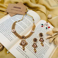 Thumbnail for Enchanting Antique Golden Plated Matt Finish Necklace Set - Abdesignsjewellery
