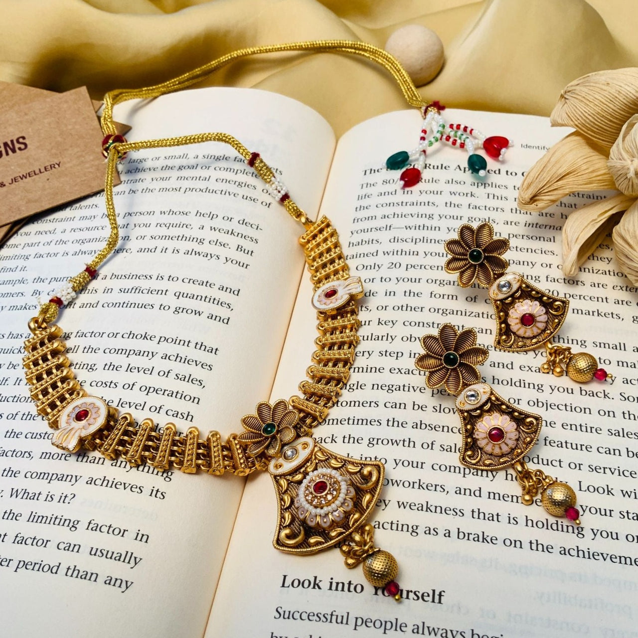 Enchanting Antique Golden Plated Matt Finish Necklace Set - Abdesignsjewellery