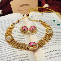 Thumbnail for Antique Matt Gold Meenakari Choker Necklace Set - Abdesignsjewellery