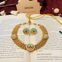 Thumbnail for Antique Matt Gold Meenakari Choker Necklace Set - Abdesignsjewellery