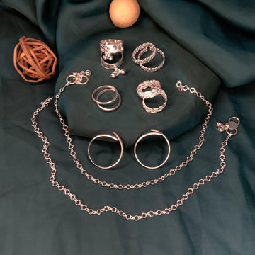 Delightful Silver Oxidised Anklet & Toe Rings Combo - Abdesignsjewellery