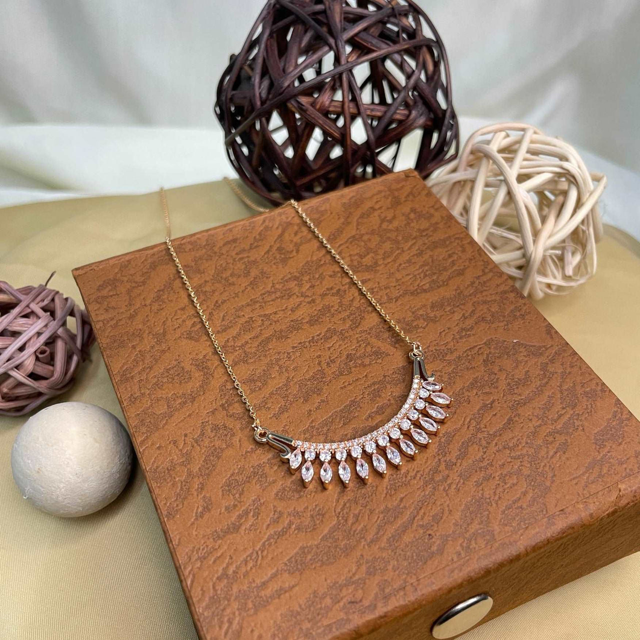 Aditi Paul Elegant Rose Gold Diamond Pendant Chain - Abdesignsjewellery