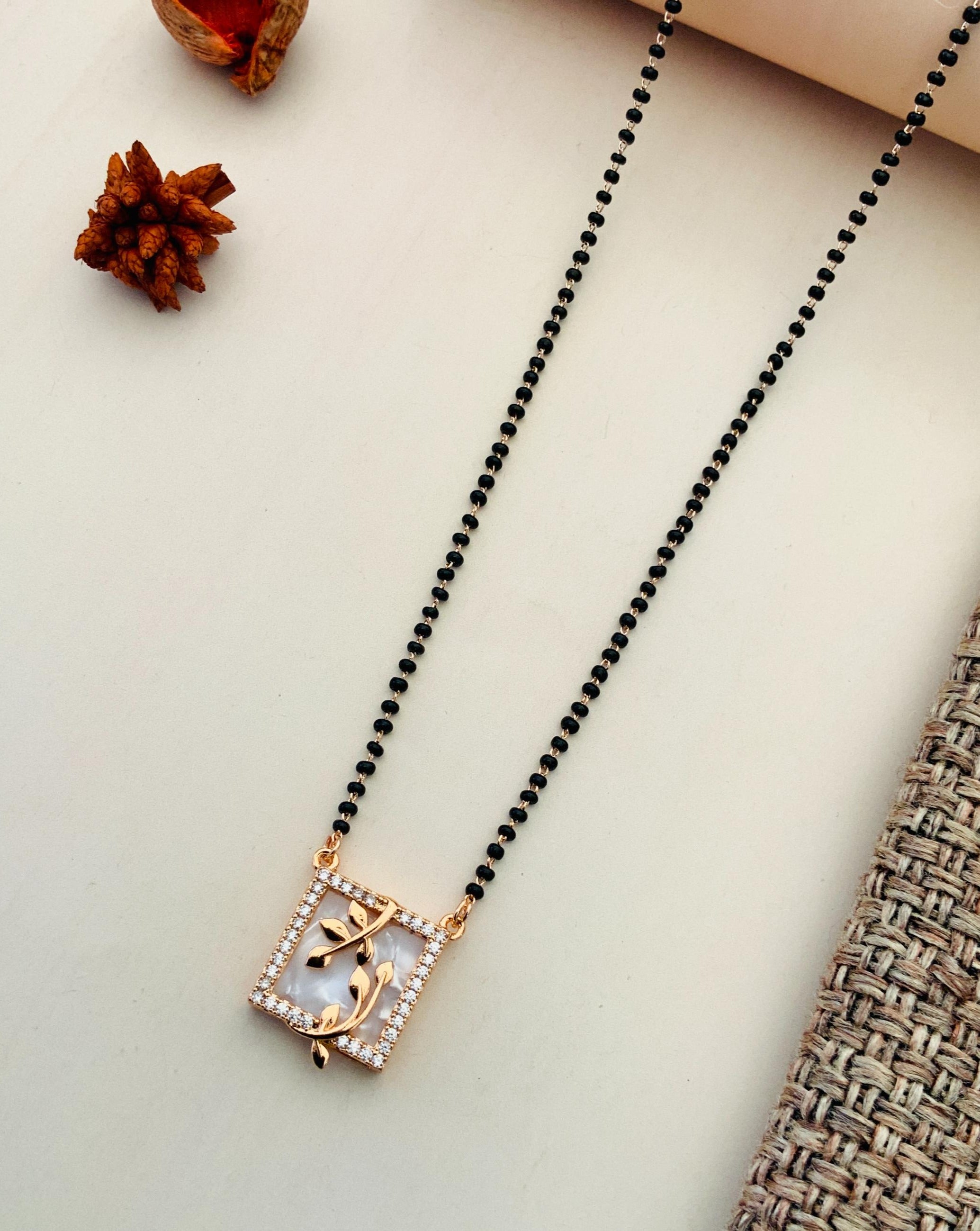 Square Rose Gold Shell Pearl American Diamond Mangalsutra