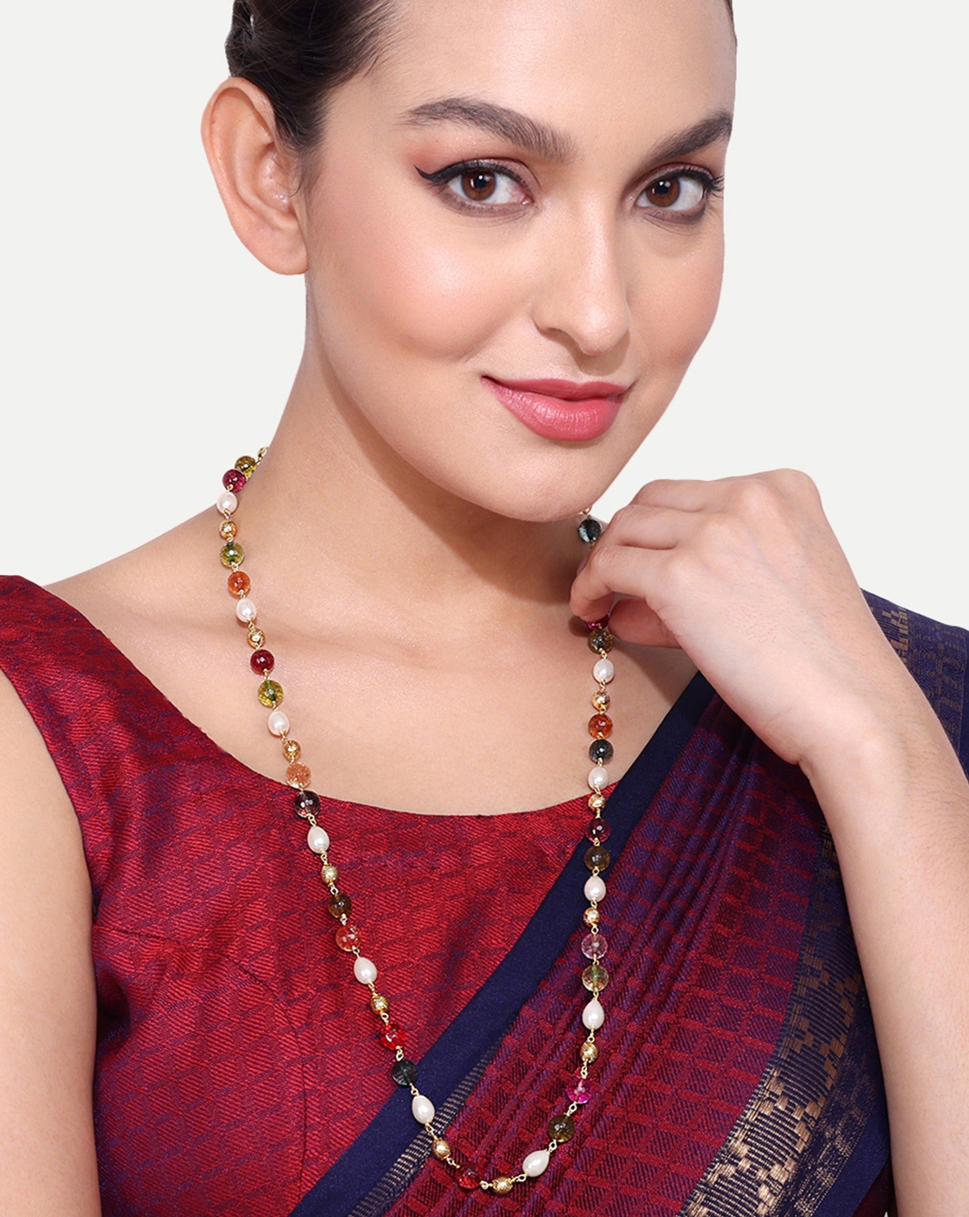Long Golden Multicolour Jaipuri Beads Pearls Mala