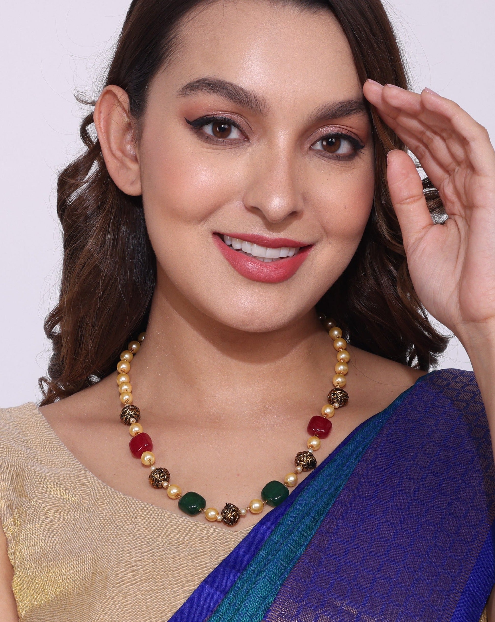 Gold Plated Jaipuri Beads Pearls Jewellery Mala