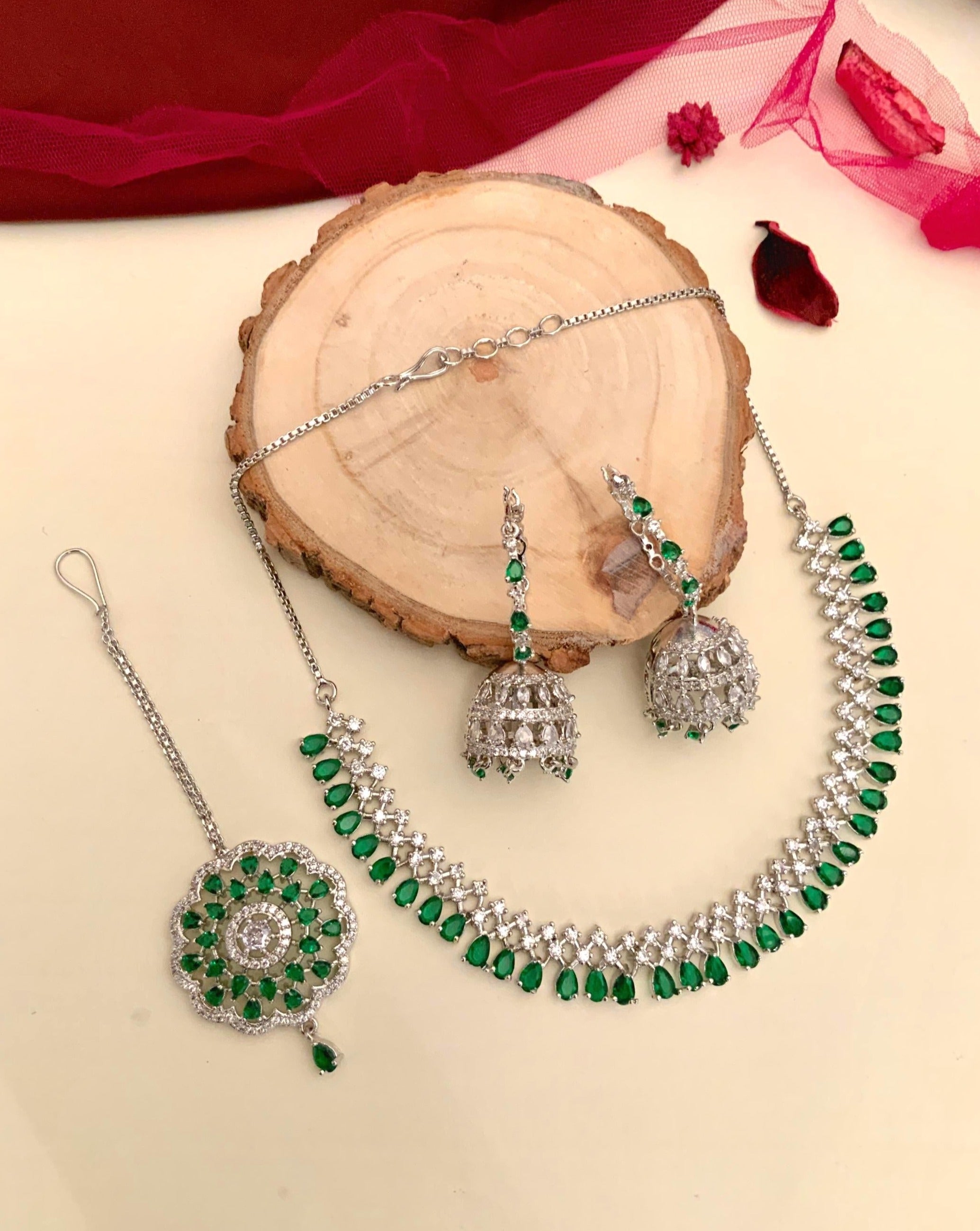 High-Quality Silver Plated American Diamond  Necklace Combo