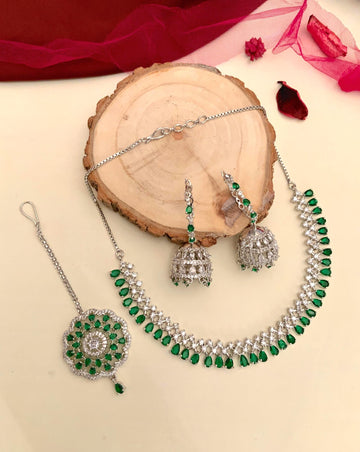 High-Quality Silver Plated American Diamond  Necklace Combo