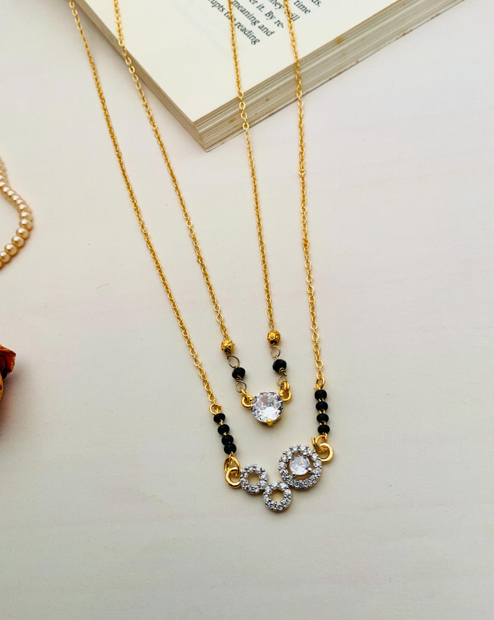 Contemporary Gold Plated American Diamond Mangalsutra Combo