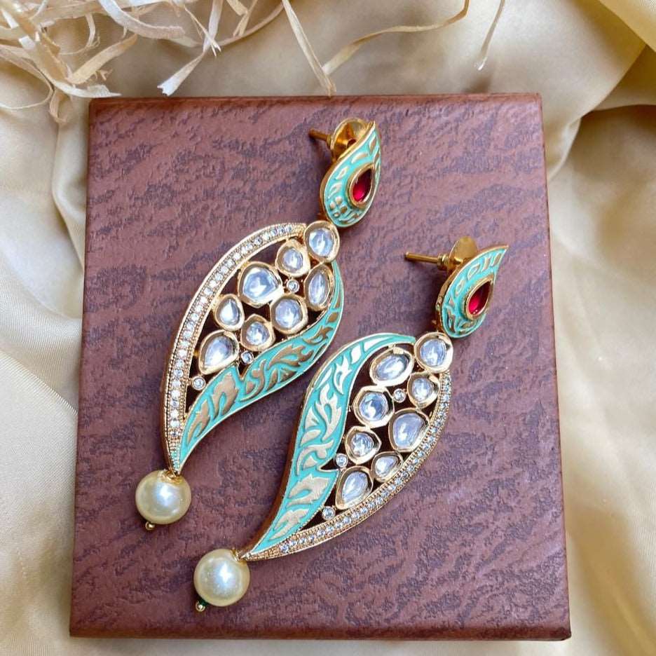 Antique Gold Plated Pearl Drop Kundan Earrings - Abdesignsjewellery