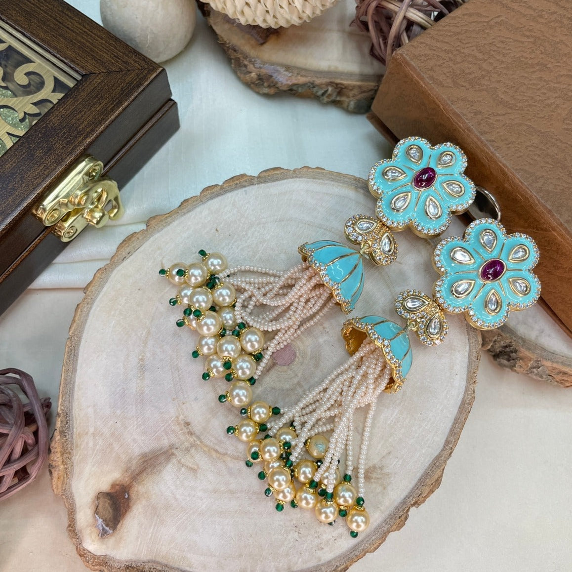 Meenakari Hanging Pearl Drop Earrings