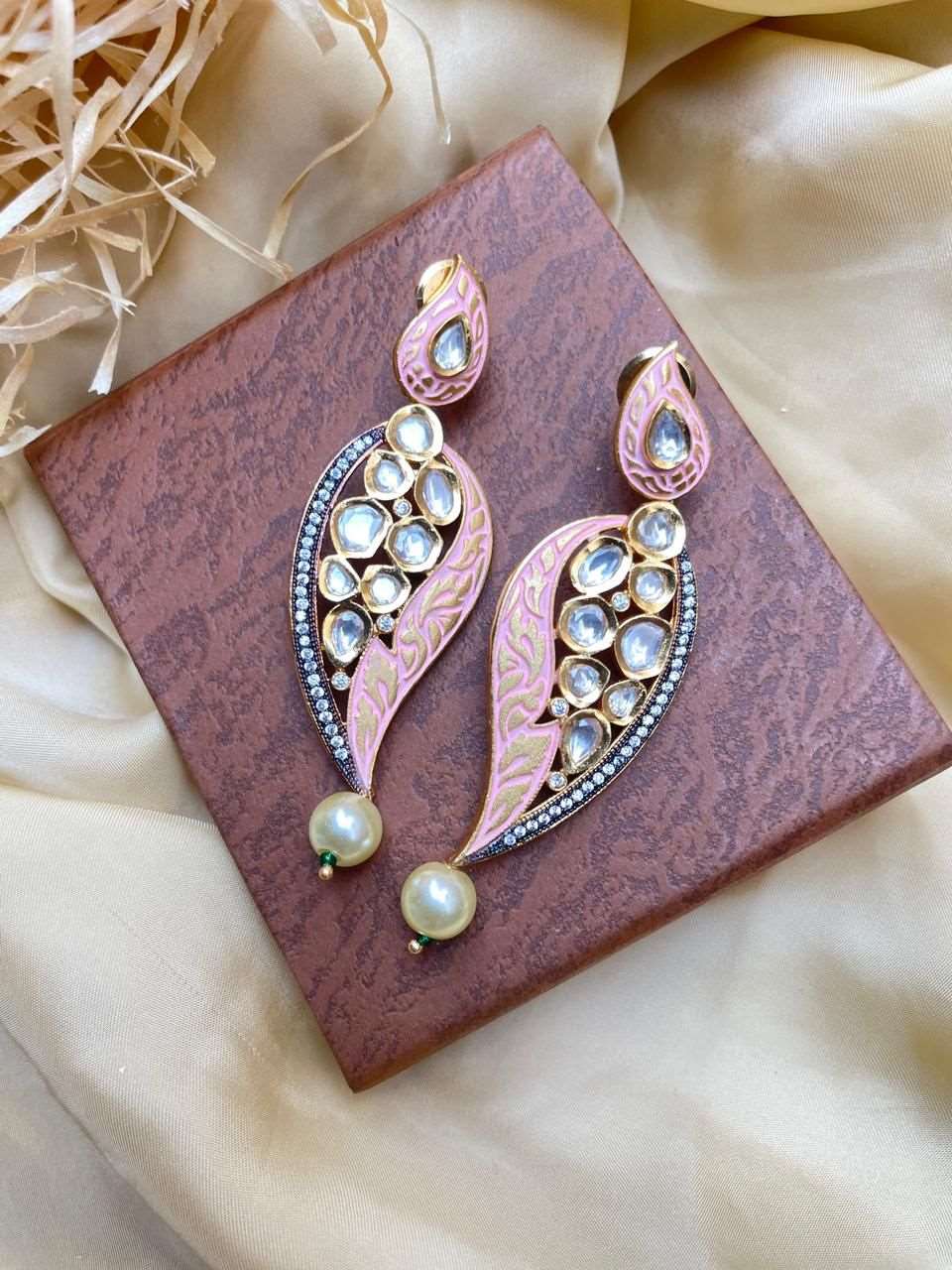 Antique Gold Plated Pearl Drop Kundan Earrings - Abdesignsjewellery