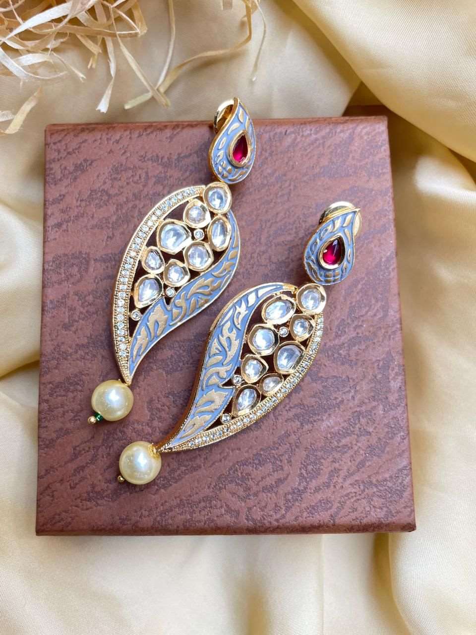 Antique Gold Plated Pearl Drop Kundan Earrings - Abdesignsjewellery
