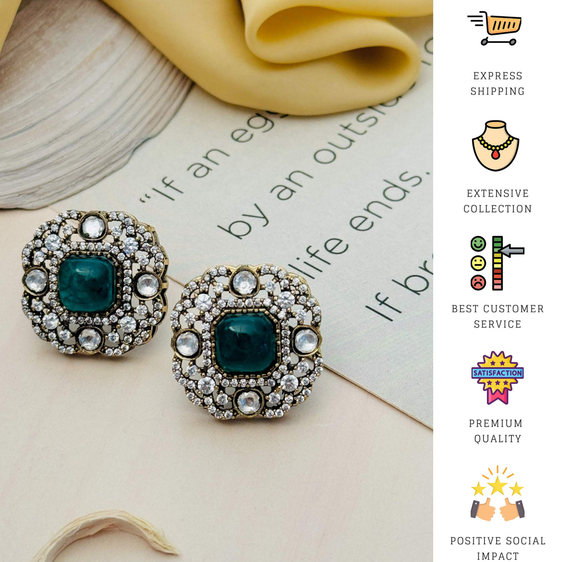 Abdesignsjewellery Emerald Polki Diamond Stud Earring worn by woman showing detailed craftsmanship