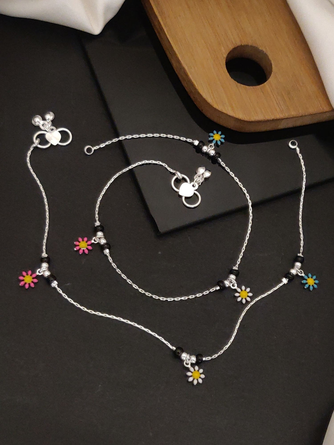 Abdesignsjewellery Floral Anklets with delicate silver chains and colorful flower charms