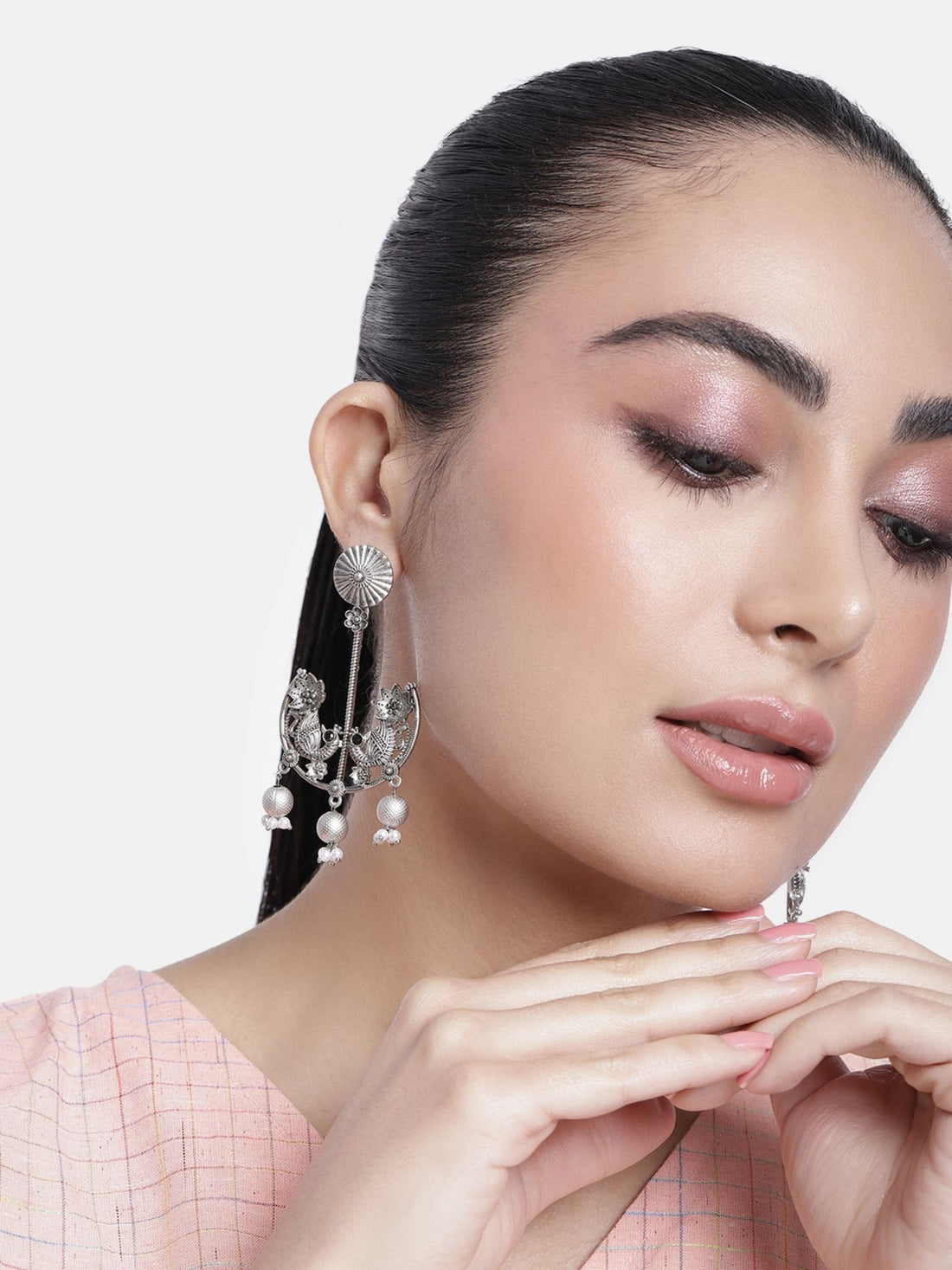 German Silver Set Of 2 Earring Combo displayed on a model showcasing their elegant design and craftsmanship