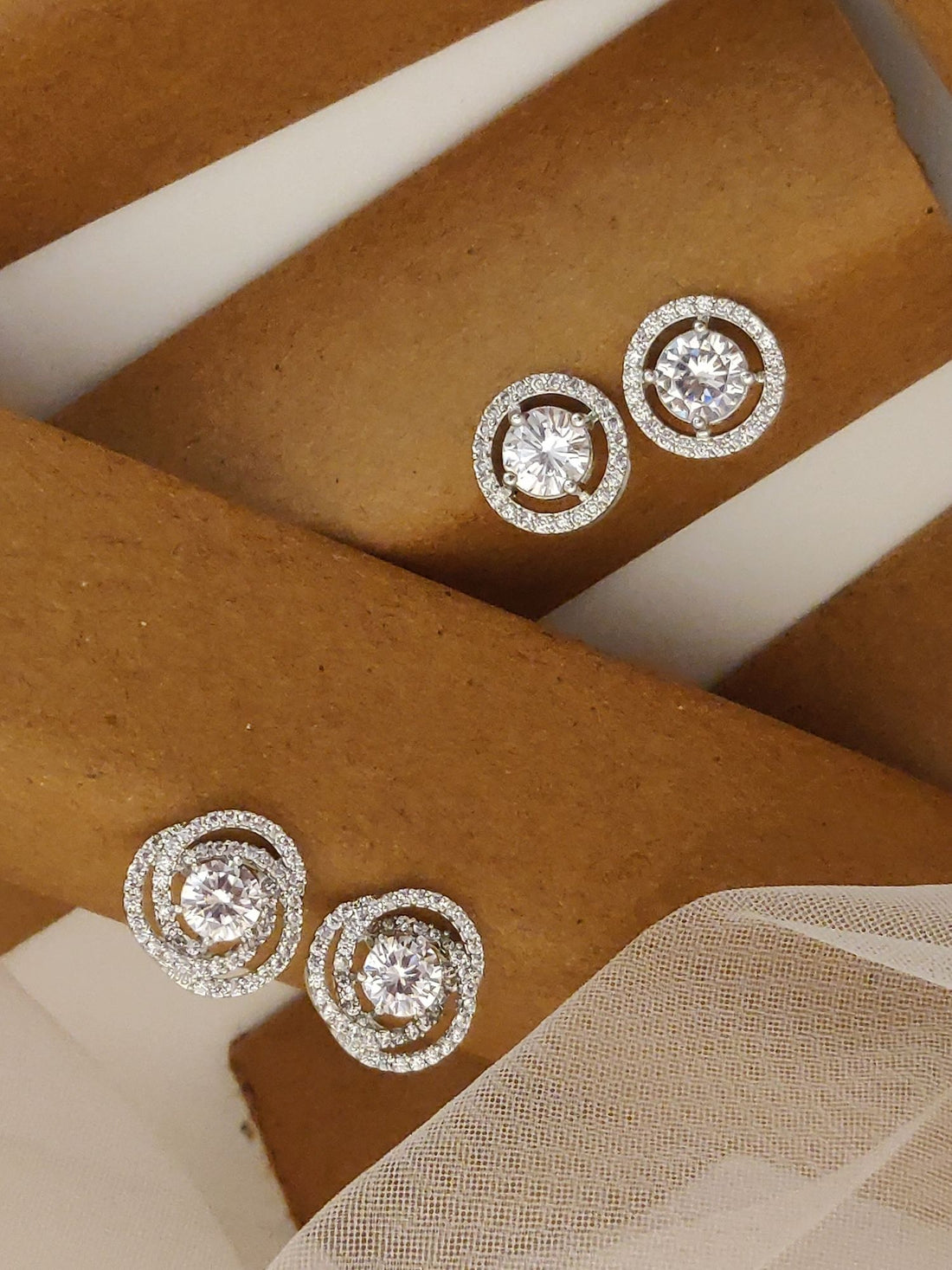 Elegant Silver Plated Studs Earring Combo with sparkling circular designs and high-quality crystals