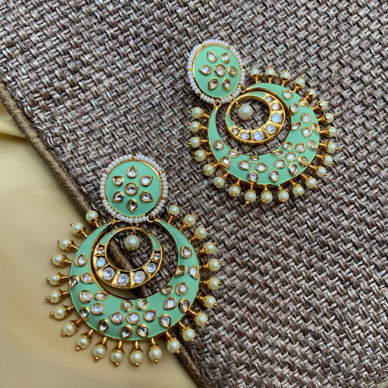 Green Pearls Studded Kundan Earring - Abdesignsjewellery