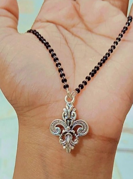 German Silver Oxidised Cross Mangalsutra - Abdesignsjewellery