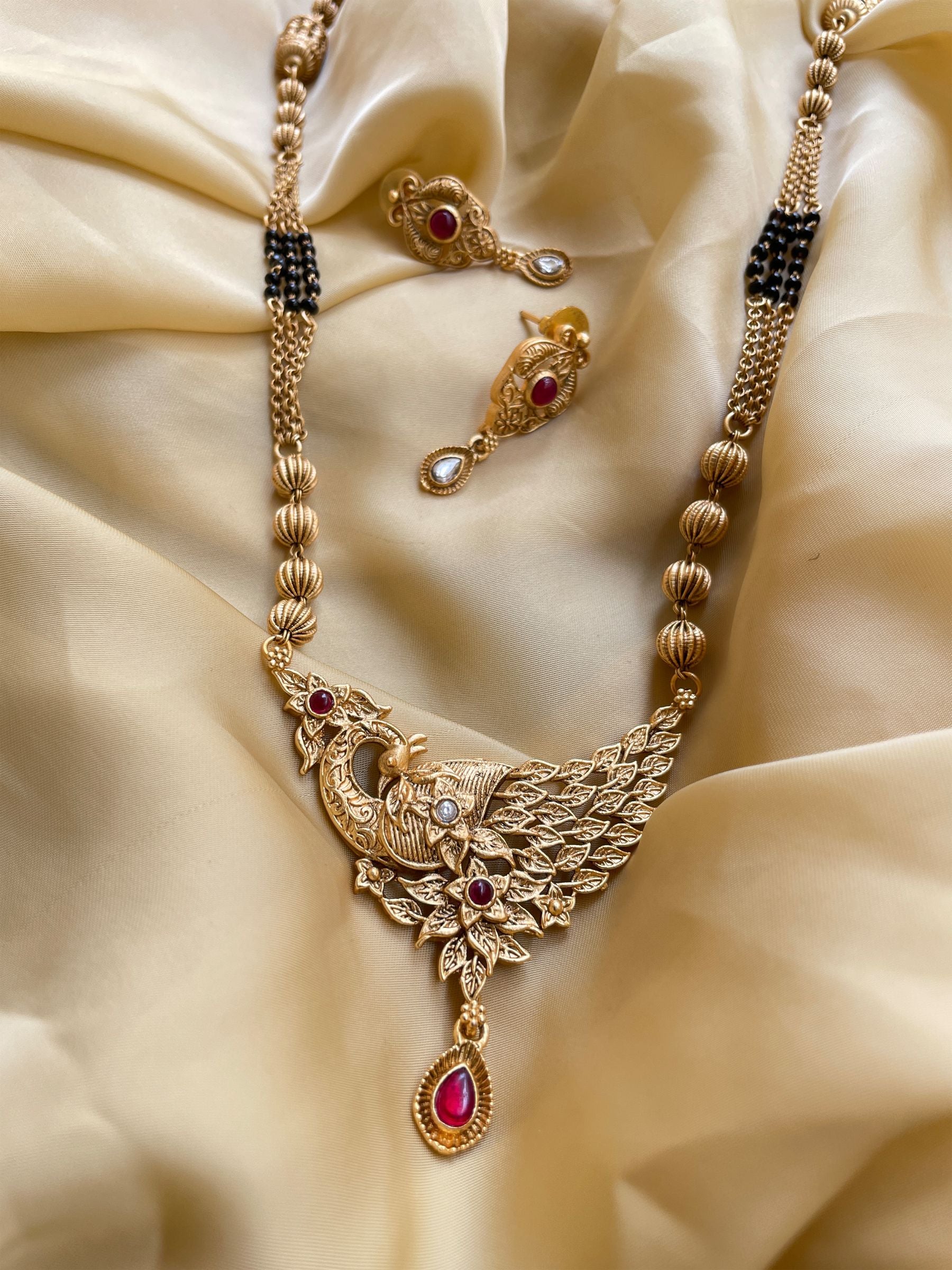 Long Gold Plated Antique Bird Mangalsutra