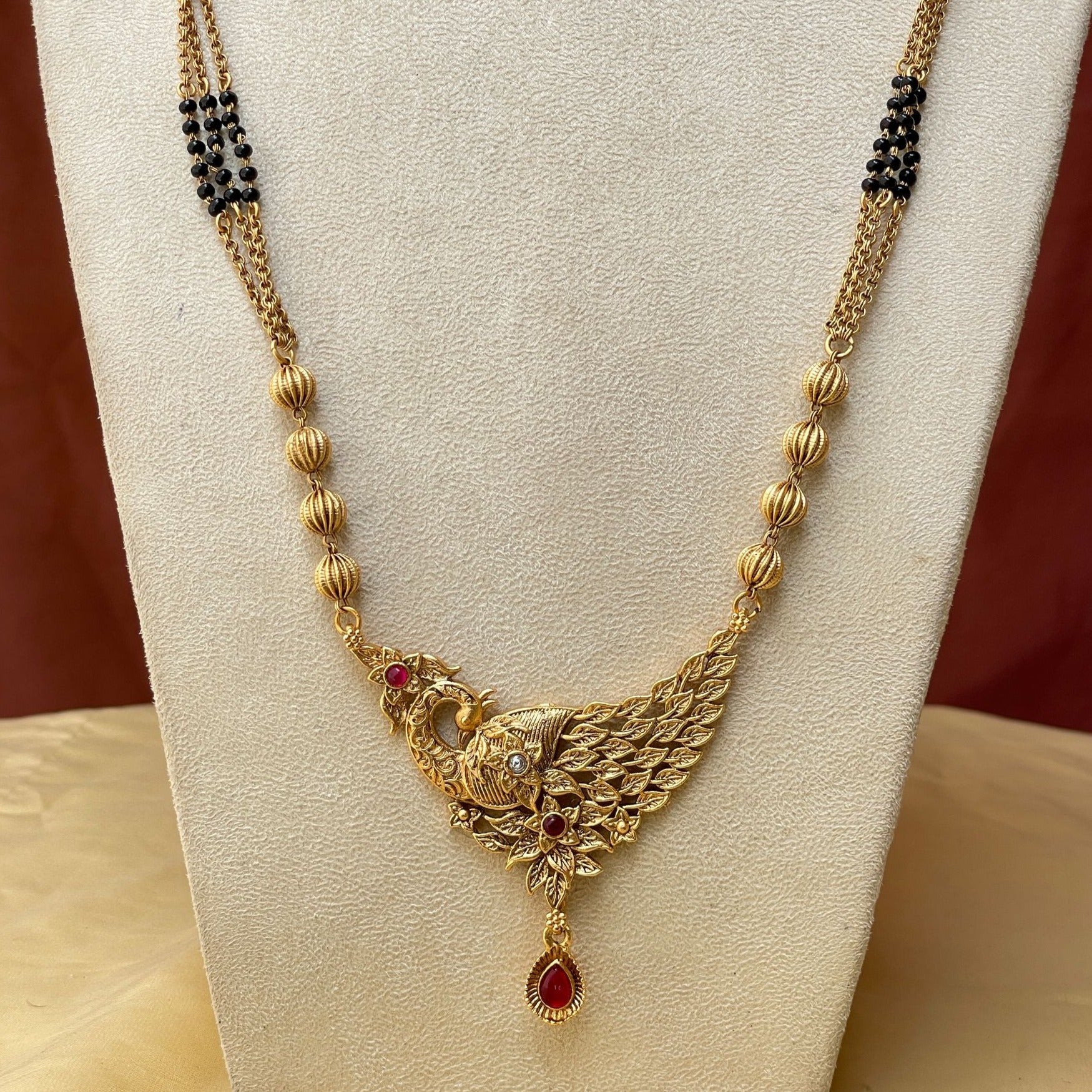 Long Gold Plated Antique Bird Mangalsutra