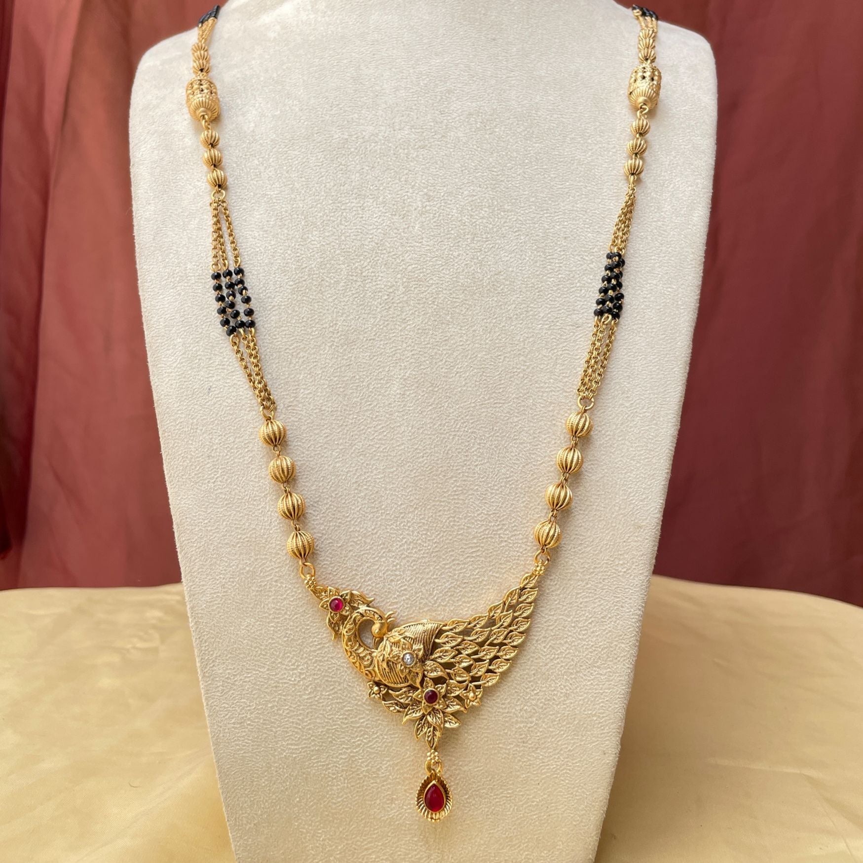 Long Gold Plated Antique Bird Mangalsutra