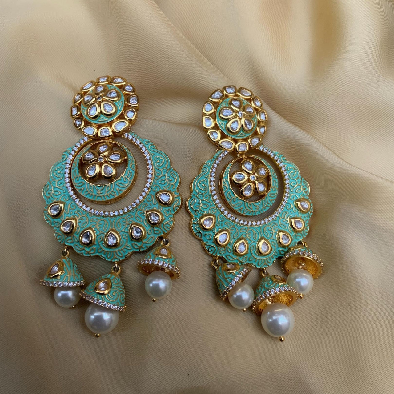 Green Kundan Antique Gold Plated Earrings - Abdesignsjewellery