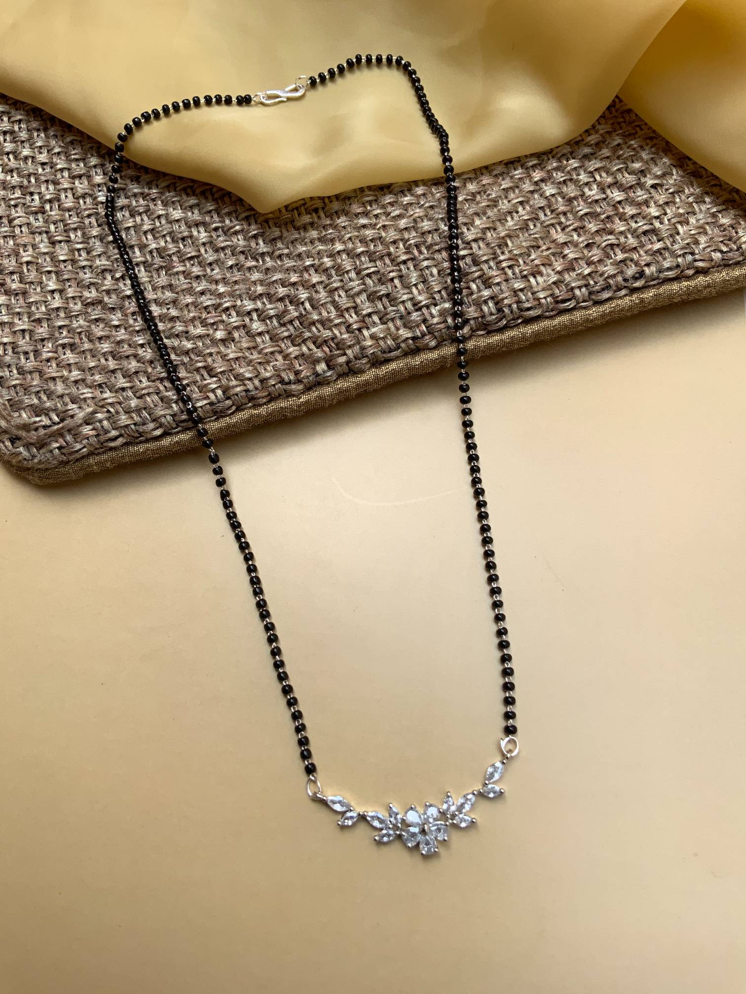 Silver American Diamond Flower Mangalsutra