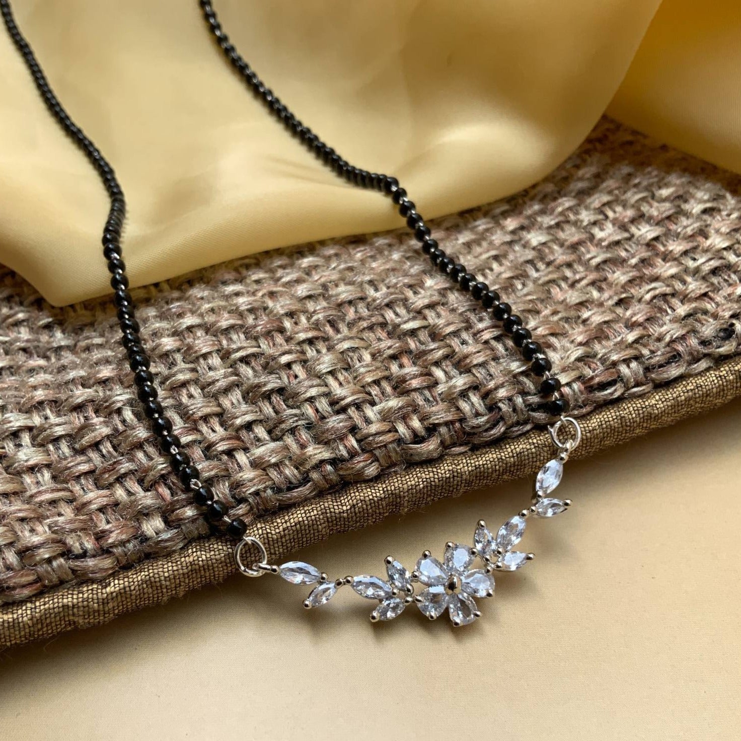 Silver American Diamond Flower Mangalsutra