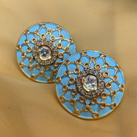 Thumbnail for Superior Blue Round Kundan Gold Plated Stud Earrings - Abdesignsjewellery